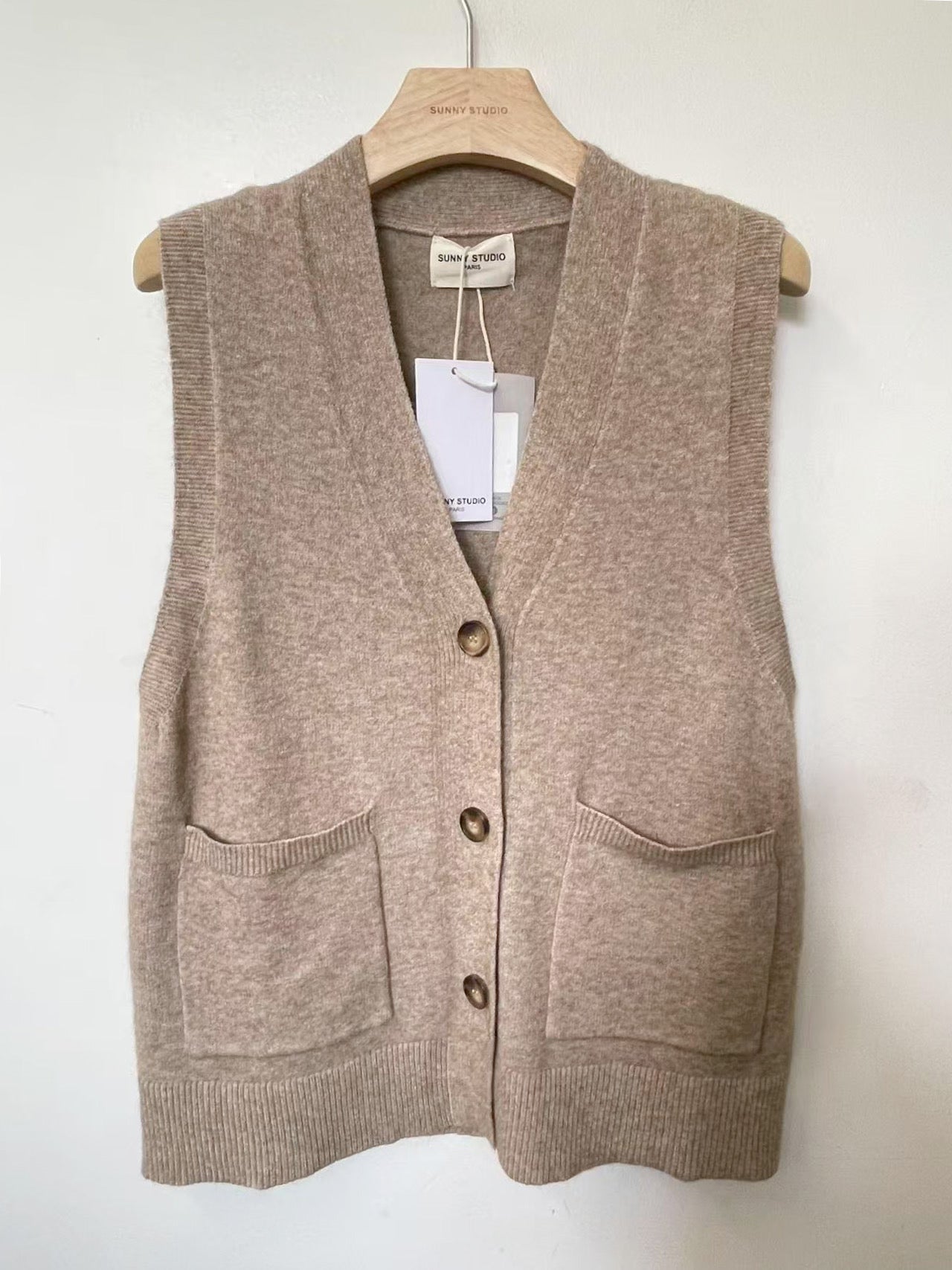 Beige Sandrine Vest Cardigan