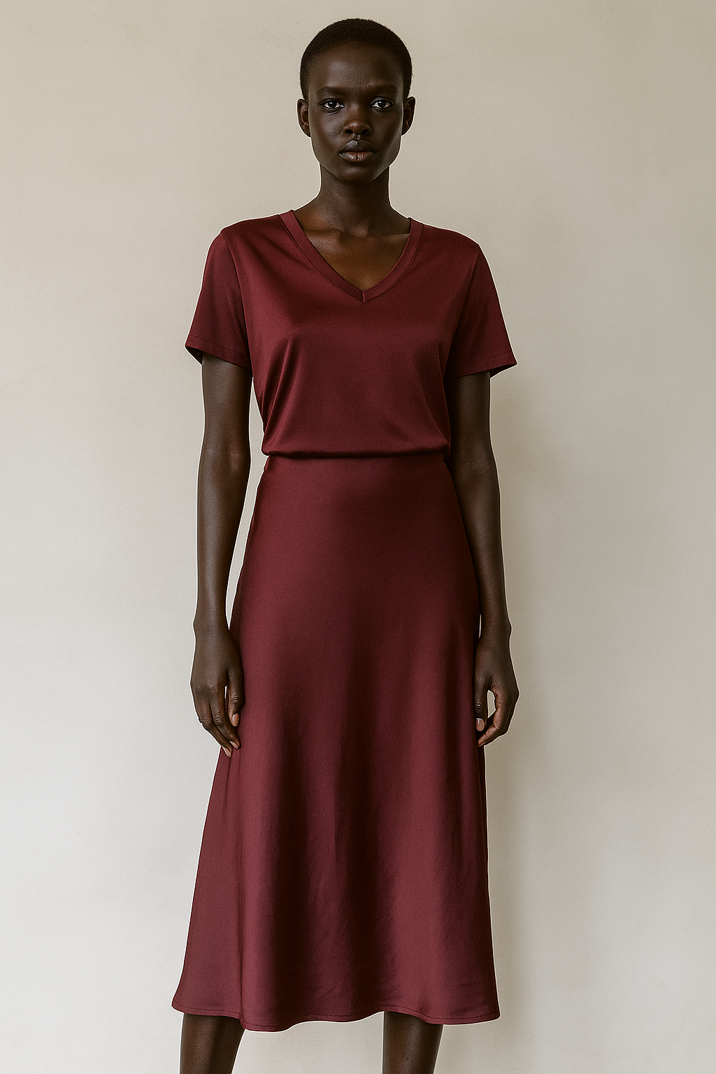 Plum Satin V-Neck Top