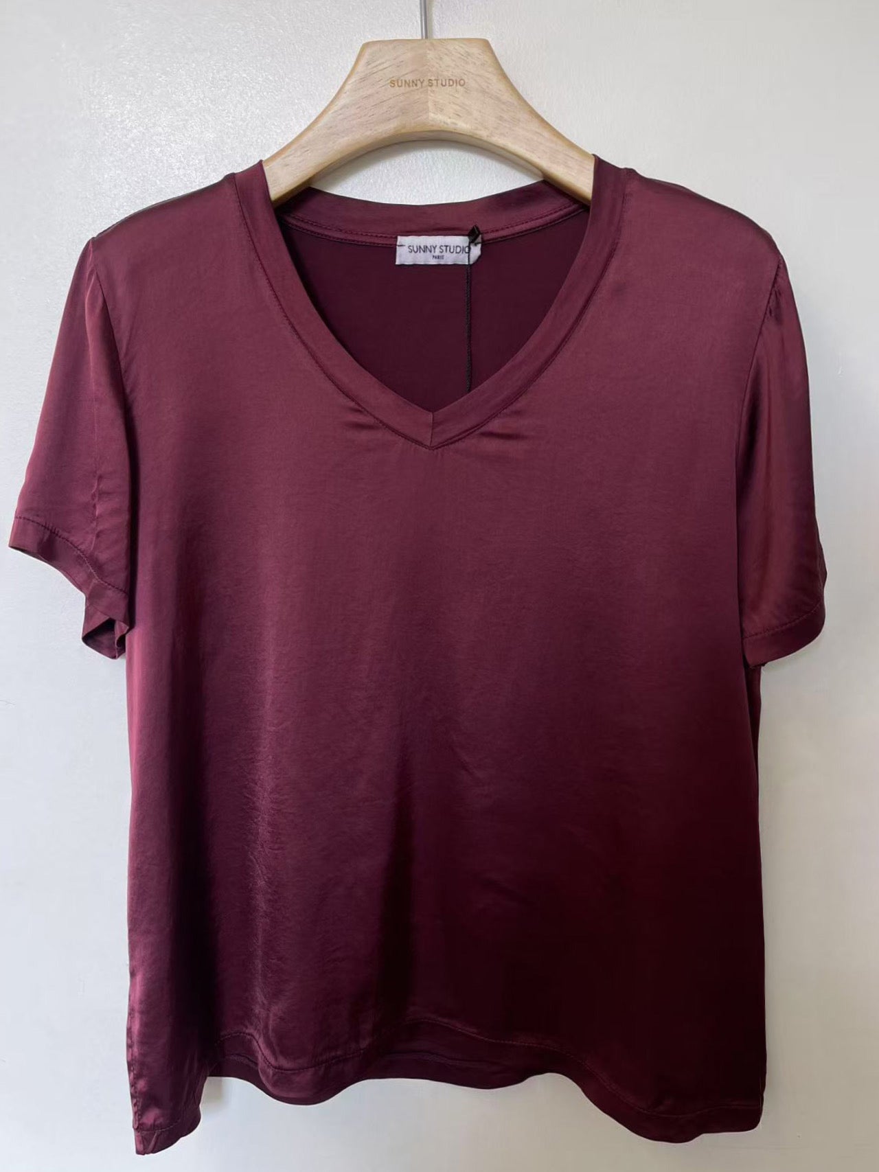 Plum Satin V-Neck Top