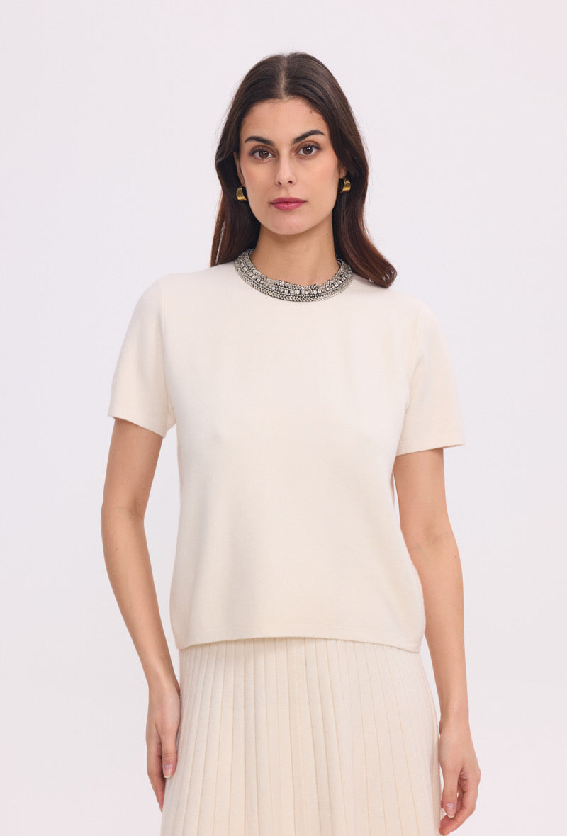 Ecru Evan Crystal-Trim Knit
