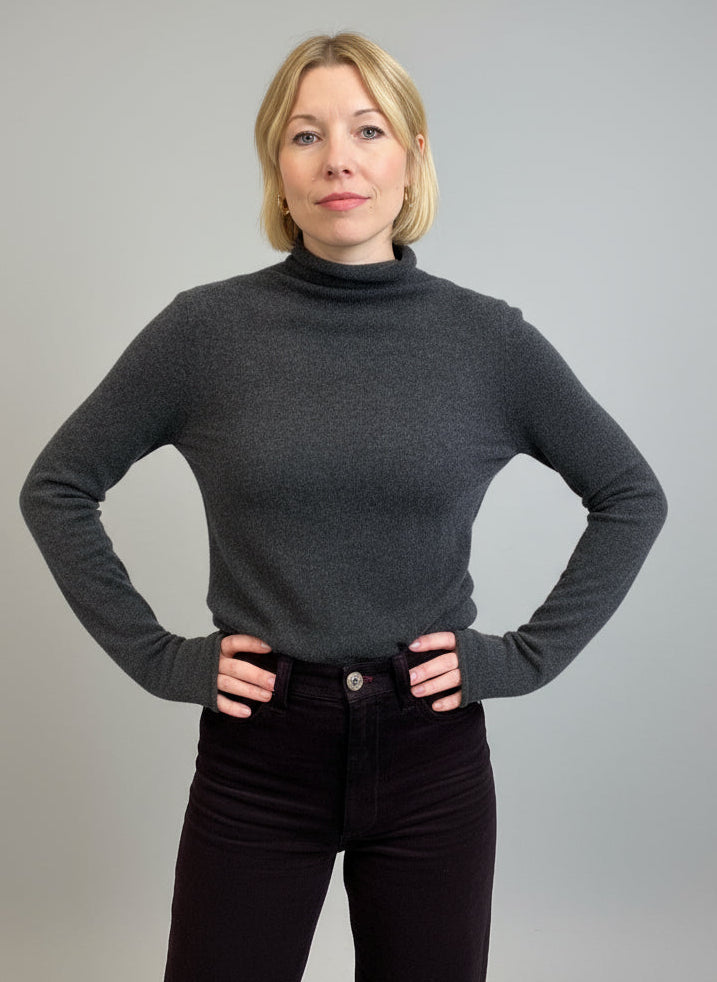 Charcoal Italian Cashmere Turtle-Neck Pullover