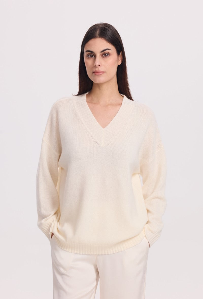 Solange Wool V-Neck in Ecru or Black