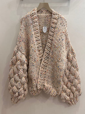 Beige Chunky Hand-Knit Cardigan