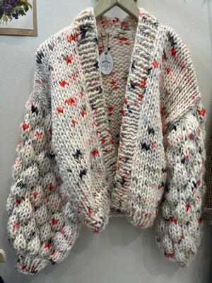 Bubble-Sleeve Hand-Knit Cardigan