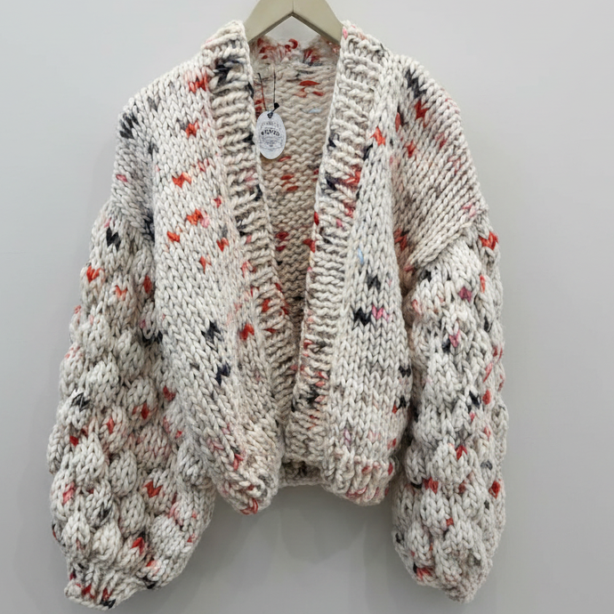 Bubble-Sleeve Hand-Knit Cardigan