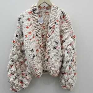 Bubble-Sleeve Hand-Knit Cardigan