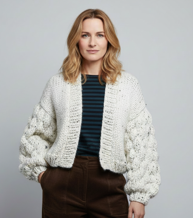 Bubble-Sleeve Hand-Knit Cardigan - PRESS Primrose Hill