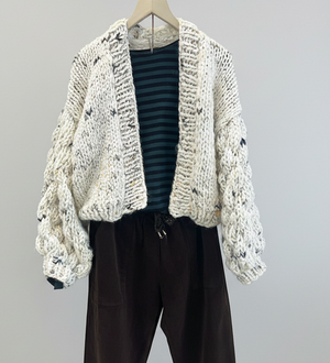 Bubble-Sleeve Hand-Knit Cardigan