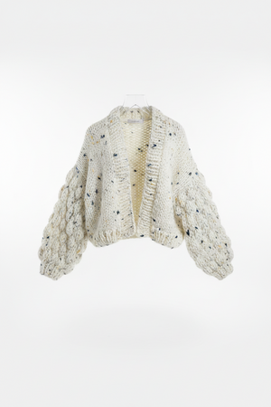 Bubble-Sleeve Hand-Knit Cardigan