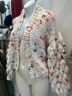 Bubble-Sleeve Hand-Knit Cardigan