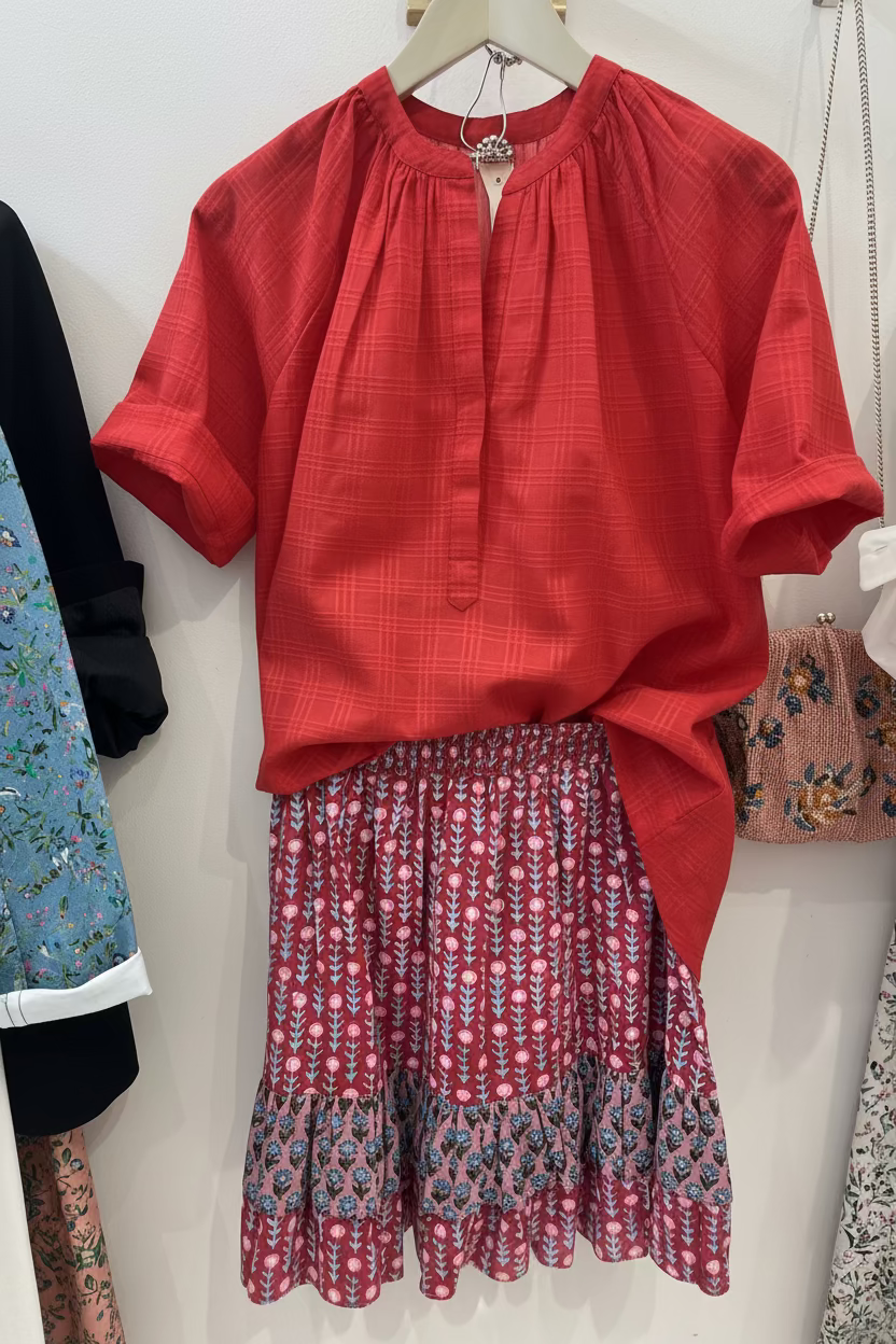 Red Cotton Mikka Short-sleeve Top