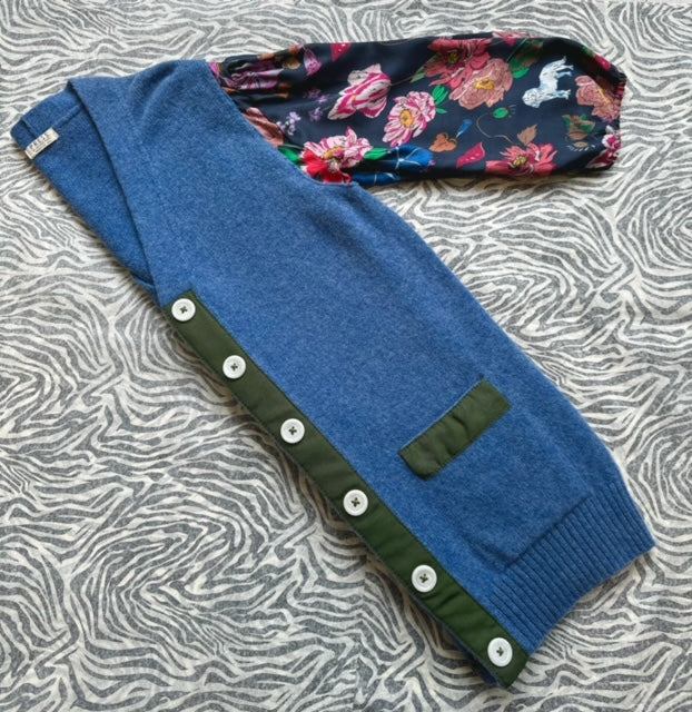 UPCYCLED blue lambswool cardigan with silk sleeves - PRESS Primrose Hill