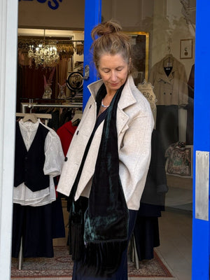 Alfie Green Silk Velvet Fringe Scarf