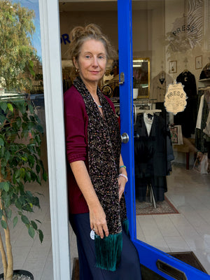 Alfie Botanical Silk Velvet Fringe Scarf