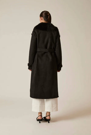 Black Faux Fur Military Suede Coat