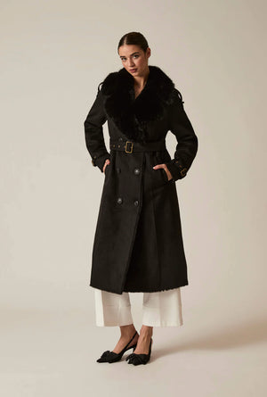 Black Faux Fur Military Suede Coat