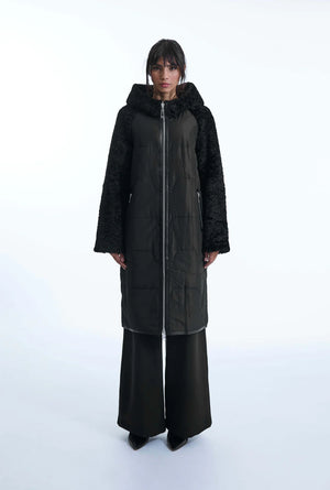 Hooded Black Faux Fur Coat