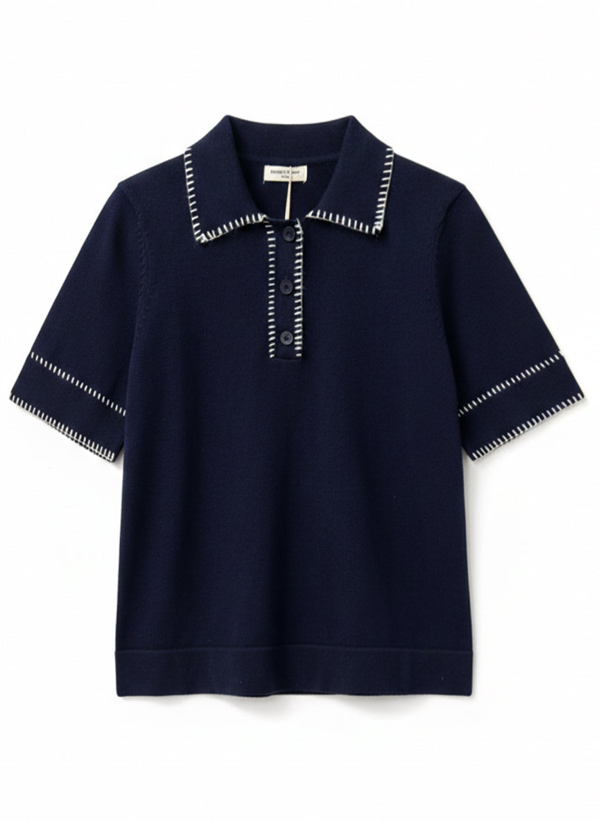 Veda Cotton Polo Navy Knit