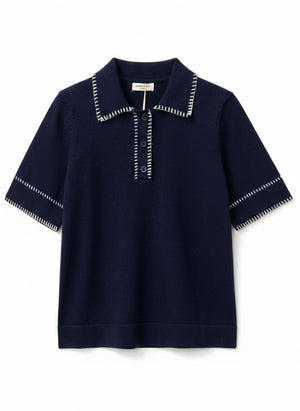 Veda Cotton Polo Navy Knit