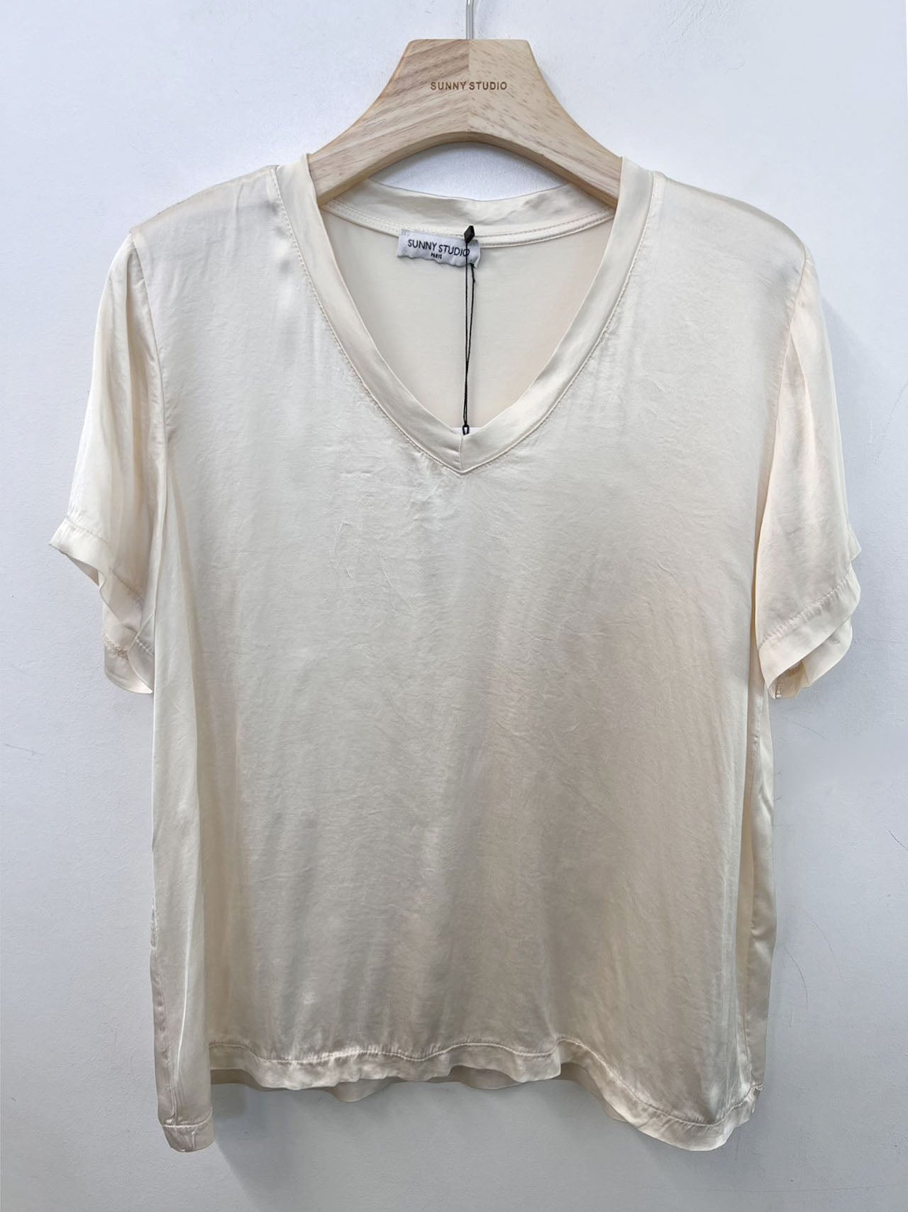 Ecru Satin V-Neck Top - PRESS Primrose Hill