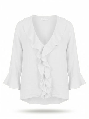 White Linen Ruffle Top - PRESS Primrose Hill