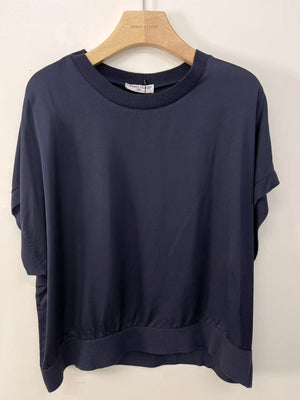 Ecru/Beige Satin Rib-Trim Tee