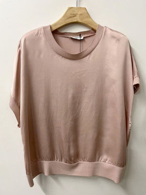 Satin Rib-Trim Top | Caramel | Navy | Ecru | Pink | Green