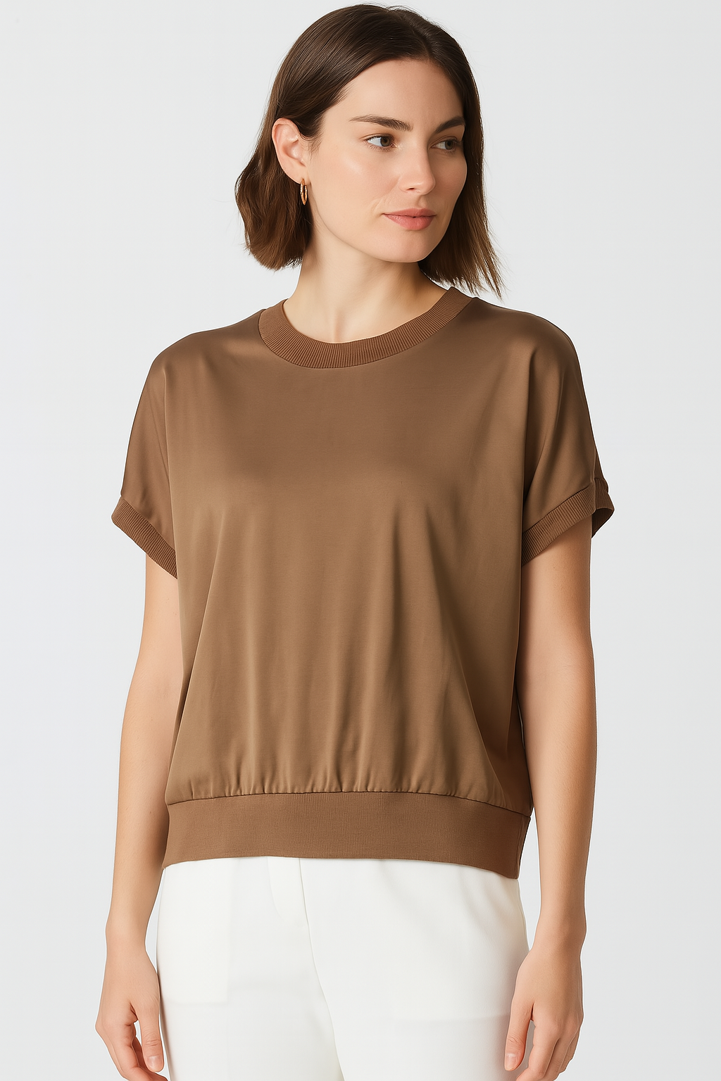 Satin Rib-Trim Tee