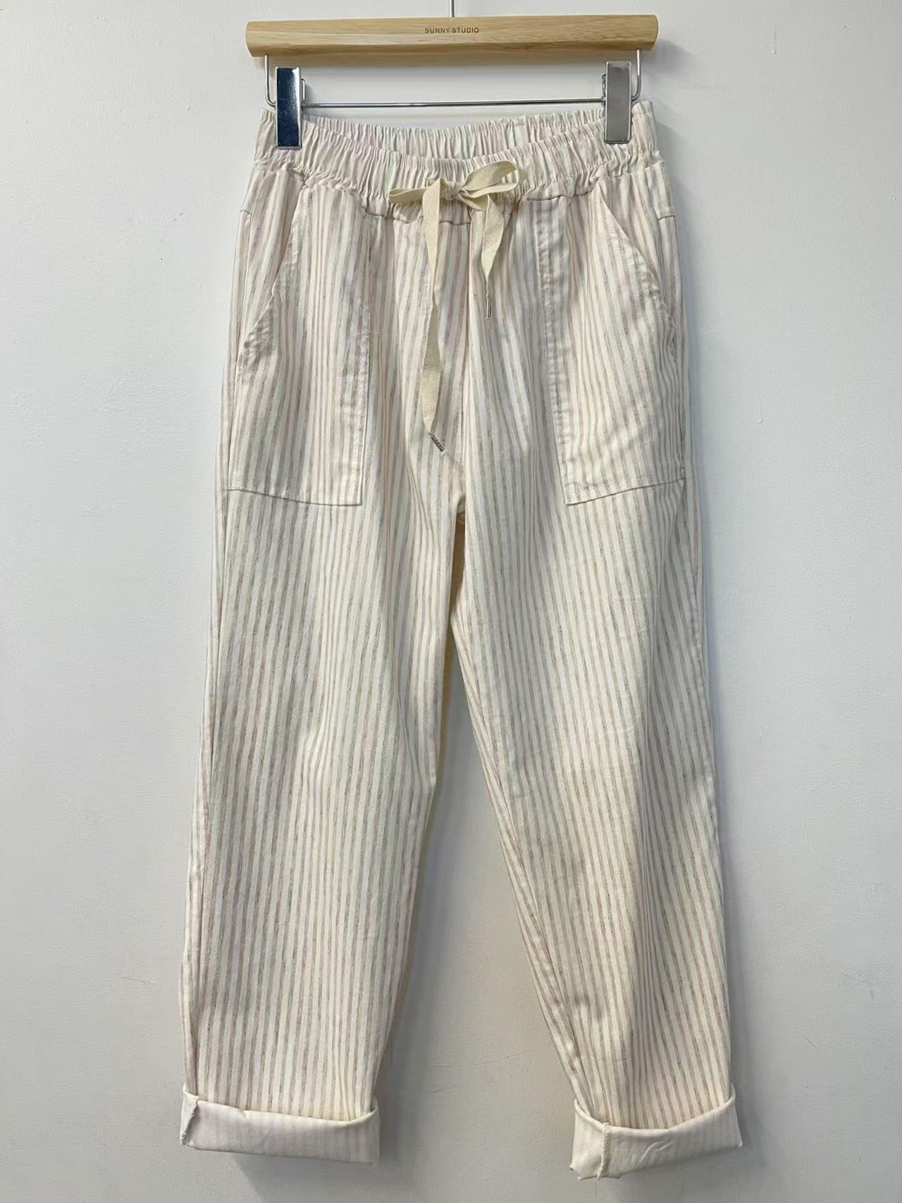 Beige Stripe Spring Jogger Pants - PRESS Primrose Hill