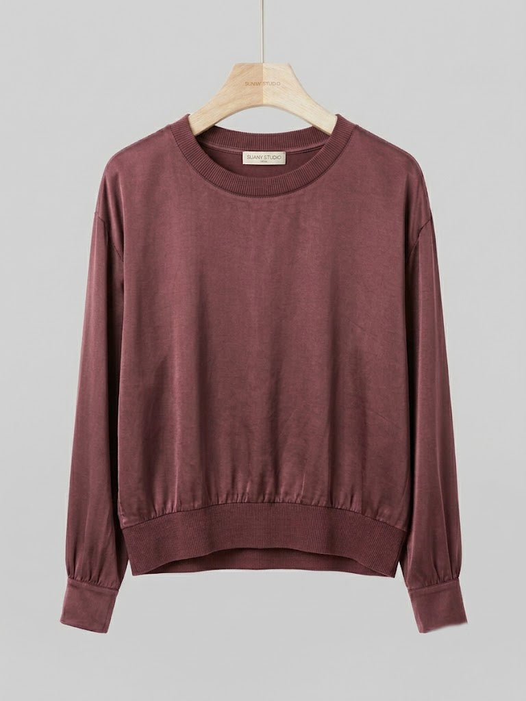 LONG SLEEVED Satin Rib-Trim Top