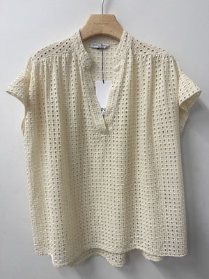 Broderie Cotton Top - Ecru, White, Caramel & Olive - PRESS Primrose Hill
