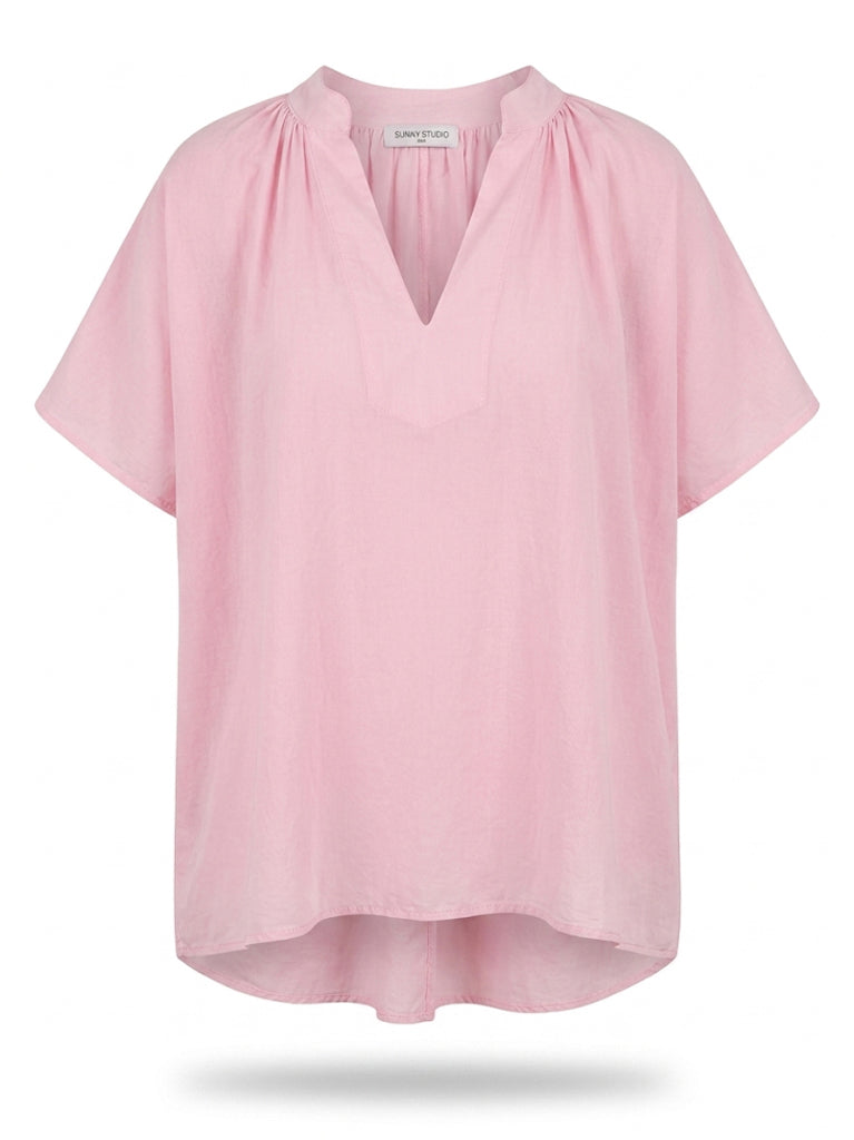Pullover Short-Sleeve Cotton Silk Top