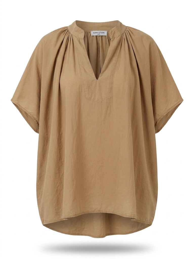 Pullover Short-Sleeve Cotton Silk Top