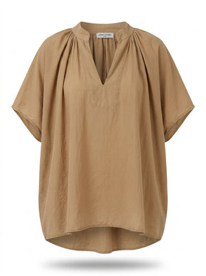 Pullover Short-Sleeve Cotton Silk Top