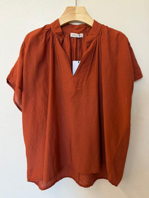 Pullover Short-Sleeve Cotton Silk Top