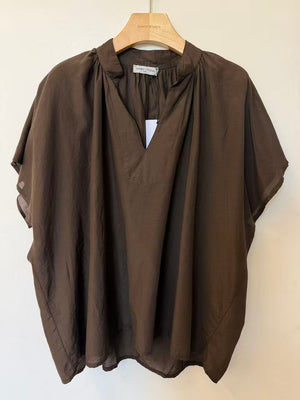 Pullover Short-Sleeve Cotton Silk Top