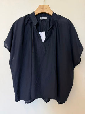 Pullover Short-Sleeve Cotton Silk Top