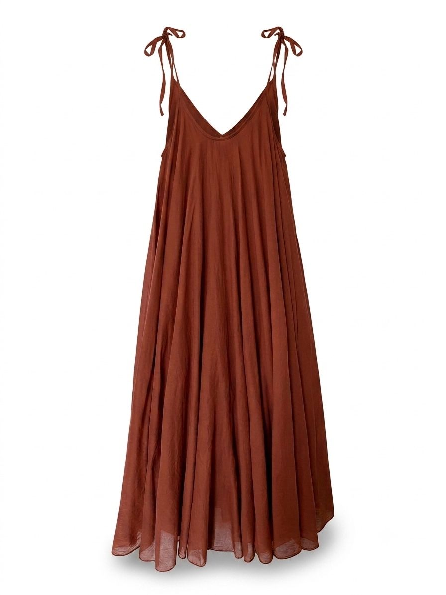 Rust Strappy Italian Cotton Long Dress