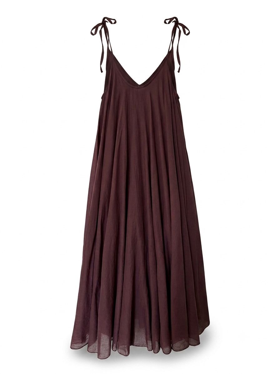 Prune Strappy Italian Cotton Long Dress