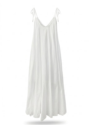 White/Ecru Strappy Italian Cotton Long Dress