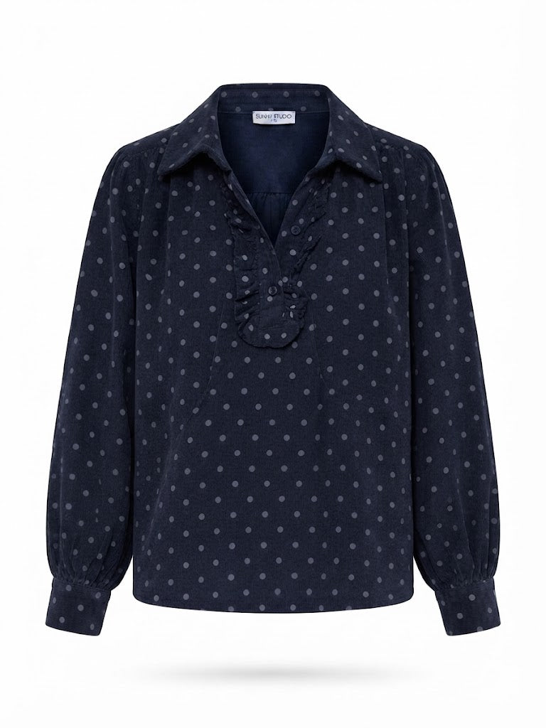 Dotty Navy Pincord Blouse Top