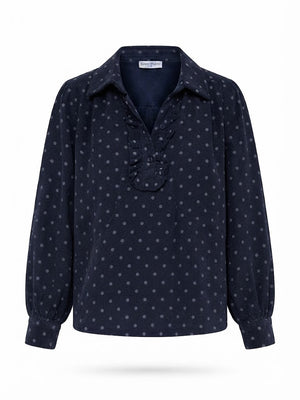 Dotty Navy Pincord Blouse Top