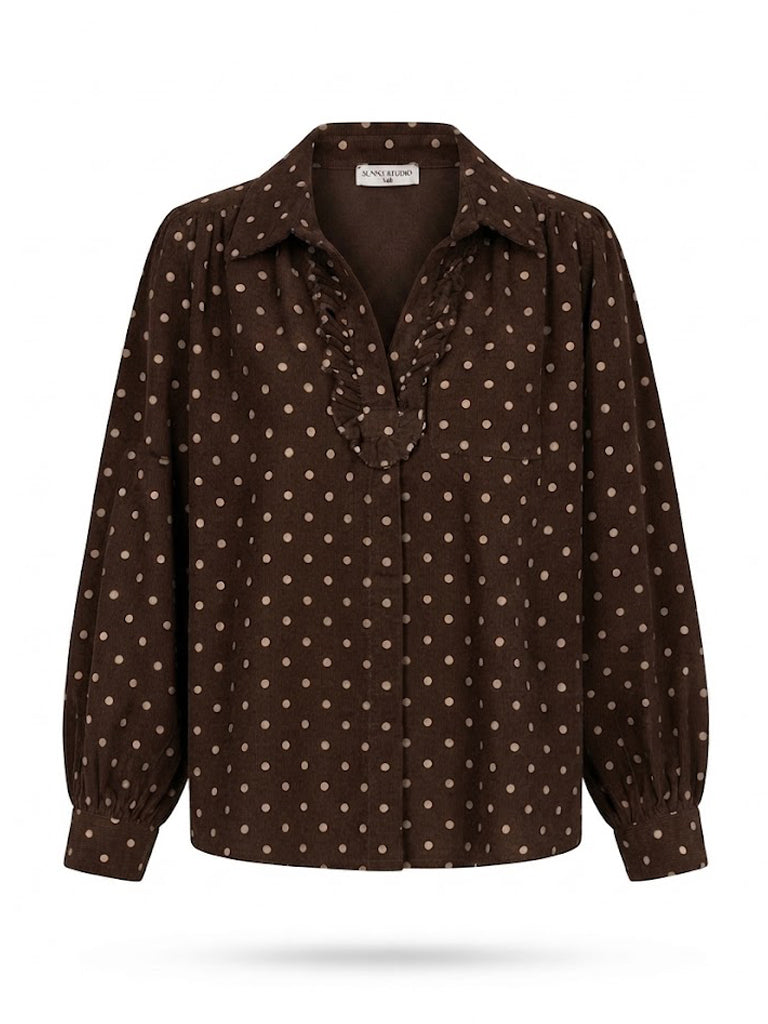 Dotty Brown Pincord Blouse Top