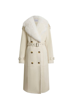 Beige Faux Fur Military Suede Coat