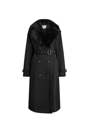 Black Faux Fur Military Suede Coat