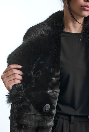 Black Faux Fur Military Suede Coat