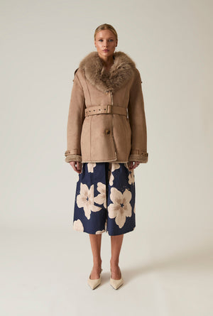 Taupe Faux Fur Short Coat