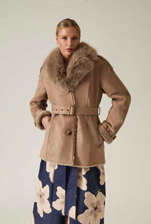Taupe Faux Fur Short Coat