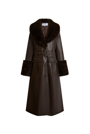 Faux-Leather Brown Coat