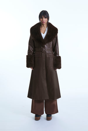 Faux-Leather Brown Coat